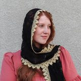 Black and Gold Lace Shawl Wrap Veil