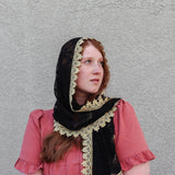 Black and Gold Lace Shawl Wrap Veil