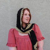 Black and Gold Lace Shawl Wrap Veil