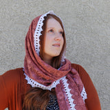 Mauve Pink and White Lace Shawl Wrap Veil