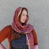 Mauve Pink and Gold Rose Lace Shawl Wrap Veil