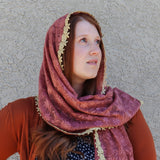 Mauve Pink and Gold Rose Lace Shawl Wrap Veil