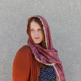 Mauve Pink and Gold Rose Lace Shawl Wrap Veil