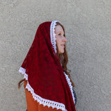 Pentecost Red and White Lace Shawl Wrap Veil