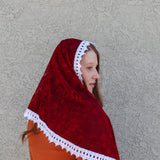 Pentecost Red and White Lace Shawl Wrap Veil