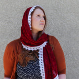 Pentecost Red and White Lace Shawl Wrap Veil