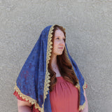 Blue and Gold Lace Shawl Wrap Veil