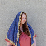 Blue and Gold Lace Shawl Wrap Veil