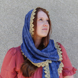 Blue and Gold Lace Shawl Wrap Veil