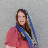 Blue and Gold Lace Shawl Wrap Veil