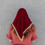 Red and Gold Lace Triangle Chapel Veil