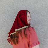 Red and Gold Lace Triangle Chapel Veil