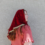 Red and Gold Lace Triangle Chapel Veil