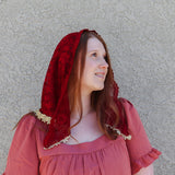 Red and Gold Lace Triangle Chapel Veil