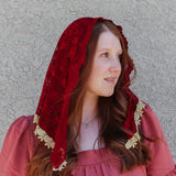 Red and Gold Lace Triangle Chapel Veil