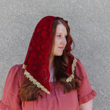 Red and Gold Lace Triangle Chapel Veil