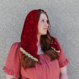 Red and Gold Lace Triangle Chapel Veil