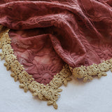 Mauve Pink and Gold Rose Lace Shawl Wrap Veil