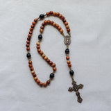 Holy Land Olive Wood Our Lady of Guadalupe Rosary with Onyx Beads