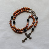 Holy Land Olive Wood Our Lady of Guadalupe Rosary with Onyx Beads