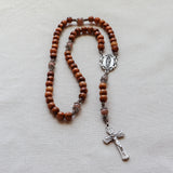 Holy Land Olive Wood Our Lady of Guadalupe Rosary with Sunstone Beads