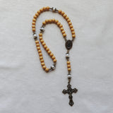 Our Lady of Fatima Freshwater Pearl and Yellow Wood Rosary