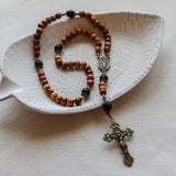 Holy Land Olive Wood Our Lady of Guadalupe Rosary with Onyx Beads