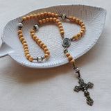 Our Lady of Fatima Freshwater Pearl and Yellow Wood Rosary