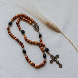 Holy Land Olive Wood Our Lady of Guadalupe Rosary with Onyx Beads