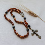 Holy Land Olive Wood Our Lady of Guadalupe Rosary with Onyx Beads