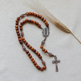 Holy Land Olive Wood Our Lady of Guadalupe Rosary with Sunstone Beads