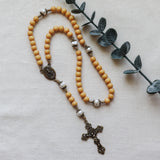 Our Lady of Fatima Freshwater Pearl and Yellow Wood Rosary