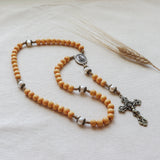 Our Lady of Fatima Freshwater Pearl and Yellow Wood Rosary