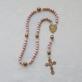 Miraculous Medal Pink and Gold Wood Rosary