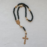 Miraculous Medal Dark Green Wood and Calcutta Stone Rosary