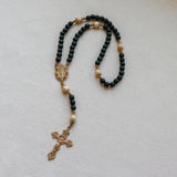 Miraculous Medal Dark Green Wood and Calcutta Stone Rosary