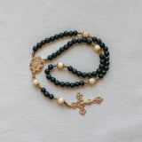 Miraculous Medal Dark Green Wood and Calcutta Stone Rosary