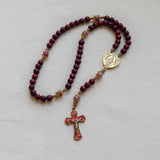 Miraculous Medal Gold and Cherry Wood Rosary