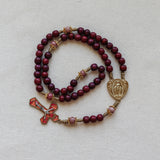 Miraculous Medal Gold and Cherry Wood Rosary