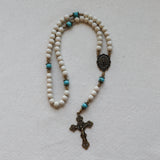 Our Lady of Fatima White Wood and Turquoise Rosary