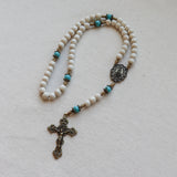 Our Lady of Fatima White Wood and Turquoise Rosary