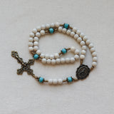 Our Lady of Fatima White Wood and Turquoise Rosary