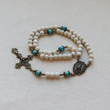 Our Lady of Fatima White Wood and Turquoise Rosary