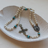 Our Lady of Fatima White Wood and Turquoise Rosary