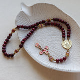 Miraculous Medal Gold and Cherry Wood Rosary