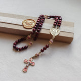 Miraculous Medal Gold and Cherry Wood Rosary