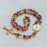 Madonna and Child Pink Jasper Stone Rosary