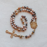 Madonna and Child Pink Jasper Stone Rosary