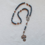 Our Lady of Lourdes Gray Wood and Peach Sunstone Rosary