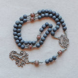 Our Lady of Lourdes Gray Wood and Peach Sunstone Rosary